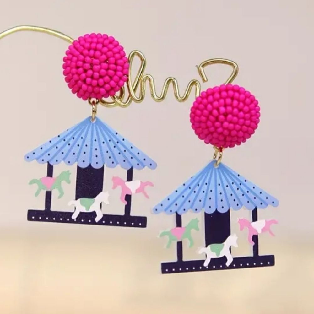 14k CAROUSEL HORSES fun whimsical kawaii novelty earrings